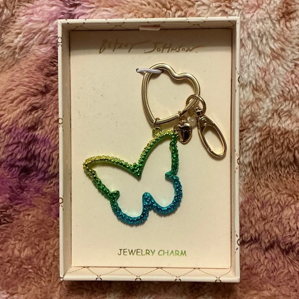 Betsey Johnson Green to Blue Ombre Butterfly Keychain with Gold Hardware